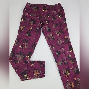 Pro Player Women's Maroon Floral Wicking Workout Yoga Leggings Size Small C-3302